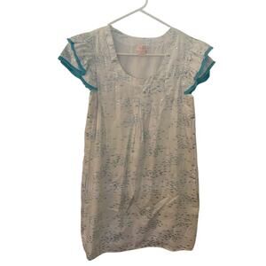 New Persifor Tuckernuck White Silver Blue Fish Flutter Sleeve Dress w Pockets XS